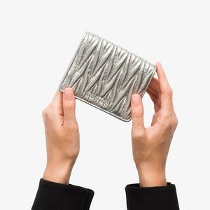 MIU MIU Silver Matelasse Leather Bifold Compact Wallet